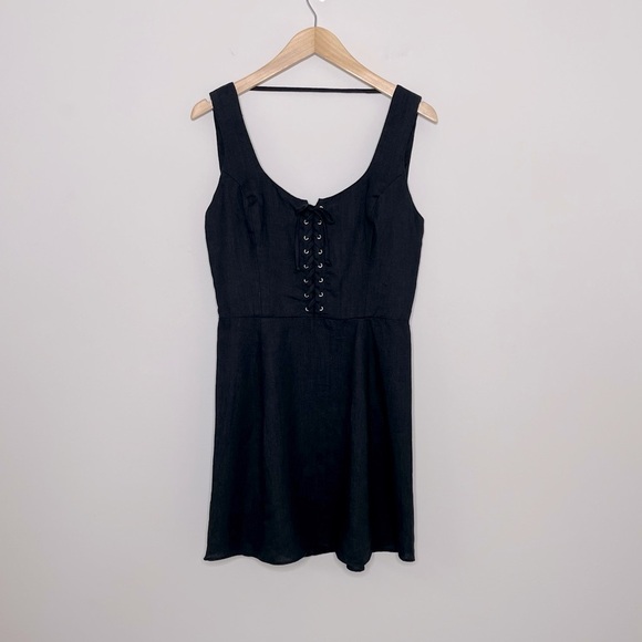 Reformation Lace-Up Corset Linen A-Line Minidress fitted sleeveless vacation - Picture 1 of 12